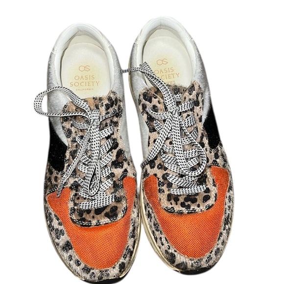 Oasis Society Shoes - Oasis Society Women's Leopard Print Sneakers - Orange, Black, White